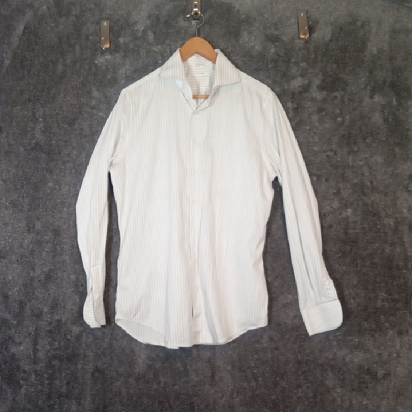 Suitsupply White Pinstripe Dress Shirt Cotton Tencil Extra Slim Fit Mens Large - Picture 1 of 11